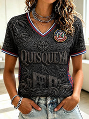 Women's Dominican Quisqueya Printed V-neck T-shirt