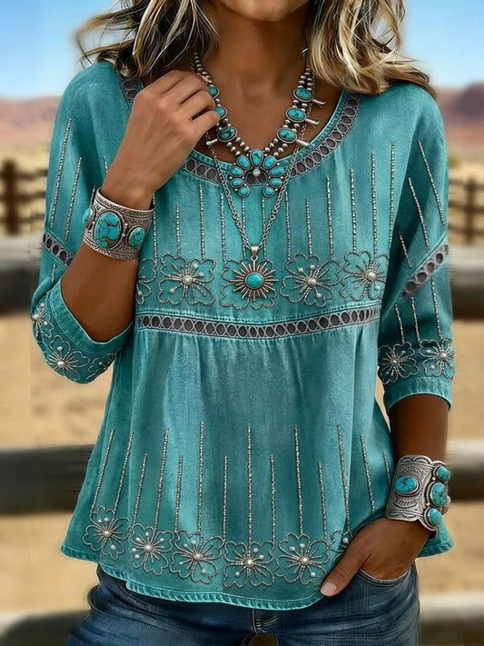 Women's Western Vintage Art Print Classic Top