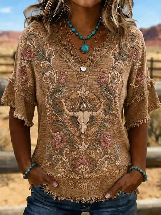 Women's Western-style print Cotton-Linen Shirt