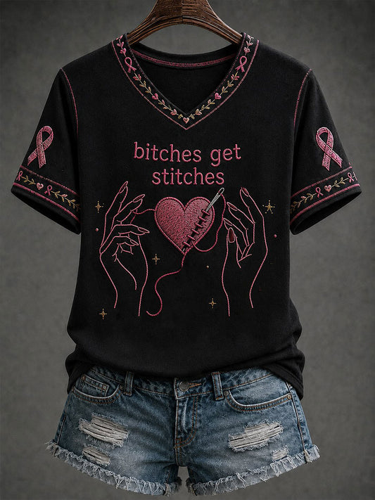 Women's Bitches Get Stitches Short-sleeved T-shirt