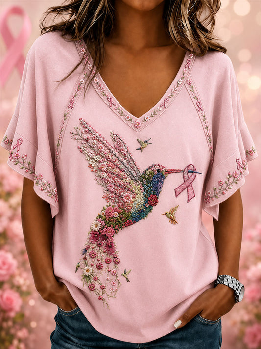 Women's Breast Cancer Awareness Hummingbird Hang Shot Short Sleeve T-Shirt