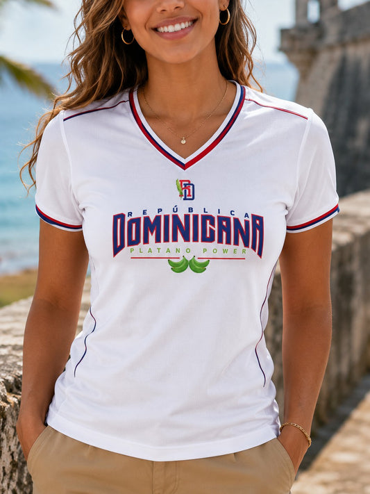 Women's Dominican Printed V-neck T-shirt