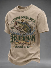 Men's 'Jesus Made Me A Fisherman' Printed Casual T-Shirt