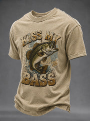 Men's Kiss My Bass Print Casual T-Shirt