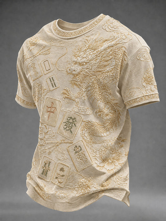 Men's Retro Mahjong Print Casual T-Shirt
