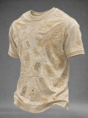 Men's Retro Mahjong Print Casual T-Shirt