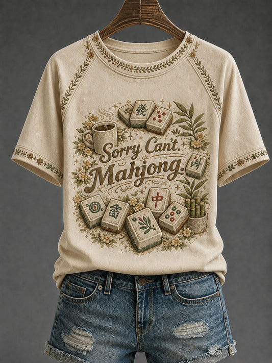 Women's Vintage Mahjong Print Casual T-Shirt