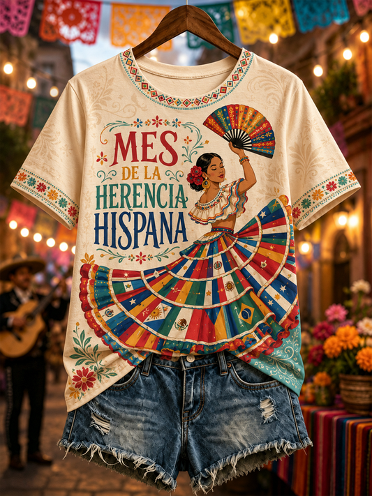 Women's Hispanic Heritage Month Printed short-sleeved T-shirt