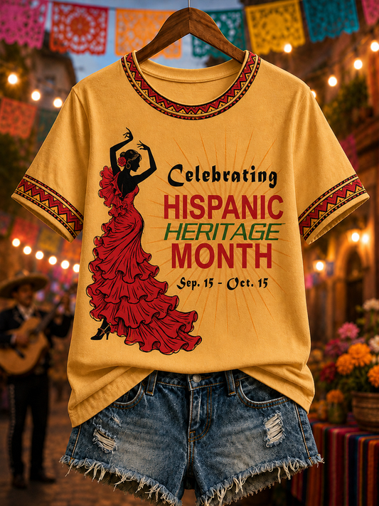 Women's Hispanic Heritage Month Printed short-sleeved T-shirt