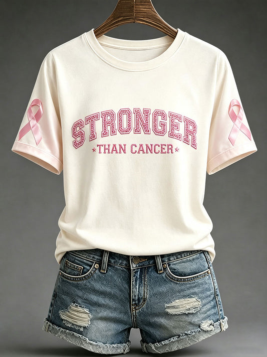 Women's “Stronger Than Cancer”Pink Ribbon Breast Cancer Awareness T-Shirt