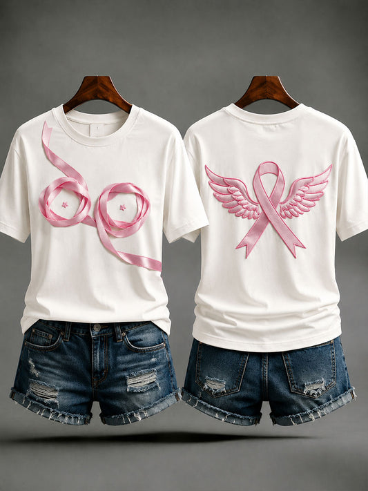 Women's Creative Pink Ribbon Breast Cancer Awareness T-Shirt