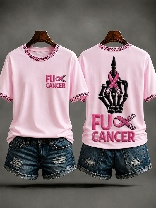 Women's“Fuck Cancer”Pink Ribbon Breast Cancer Awareness T-Shirt