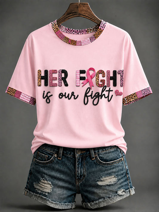 Women's “Her Fight Is Our Fight”Pink Ribbon Breast Cancer Awareness T-Shirt