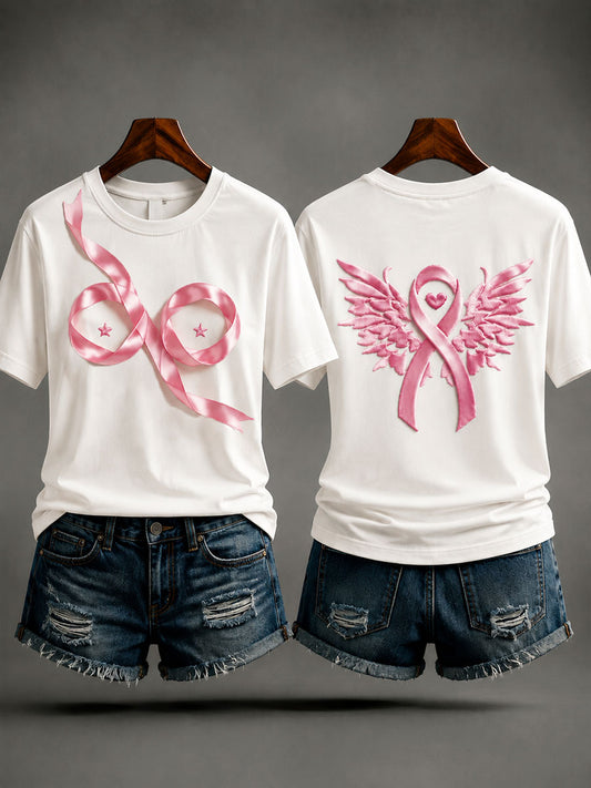 Women's Creative Pink Ribbon Breast Cancer Awareness T-Shirt