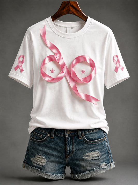 Women's Creative Pink Ribbon Breast Cancer Awareness T-Shirt