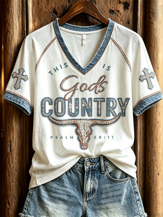Women's Vintage This Is God's Country Western Print short-sleeved T-shirt