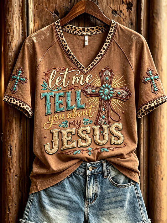 Women's Vintage Let Me Tell You About My Jesus Western Print short-sleeved T-shirt