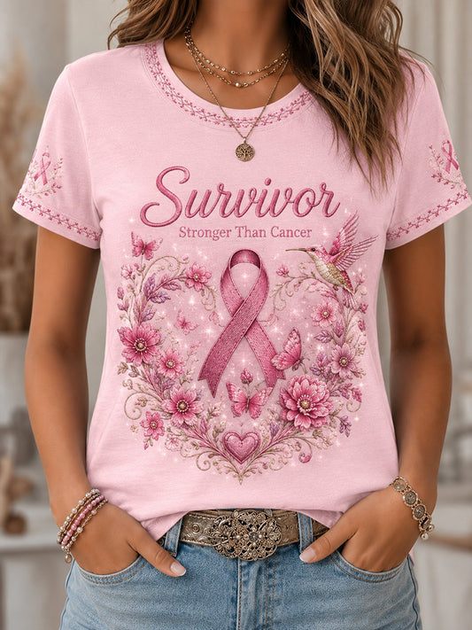 Women's Breast Cancer Awareness Print short-sleeved T-shirt