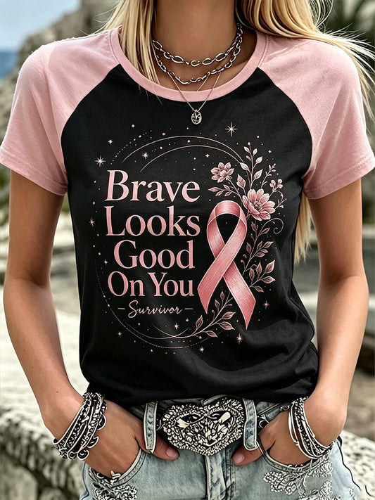 Women's Breast Cancer Awareness Print short-sleeved T-shirt