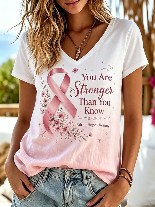 Women's Breast Cancer Awareness Print short-sleeved T-shirt