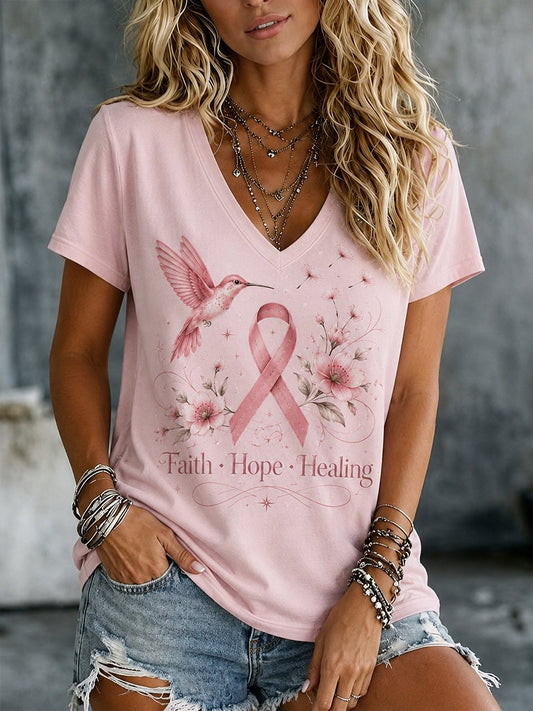 Women's Breast Cancer Awareness Print short-sleeved T-shirt