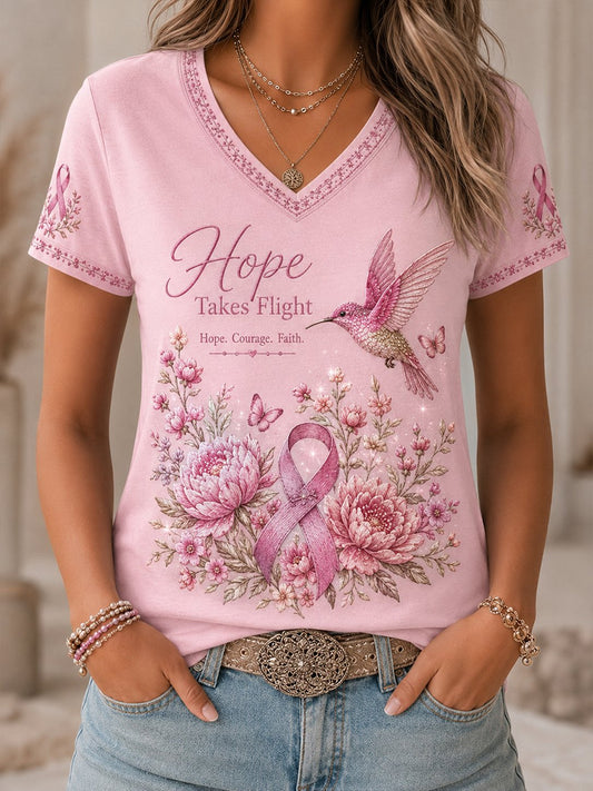 Women's Breast Cancer Awareness Print short-sleeved T-shirt