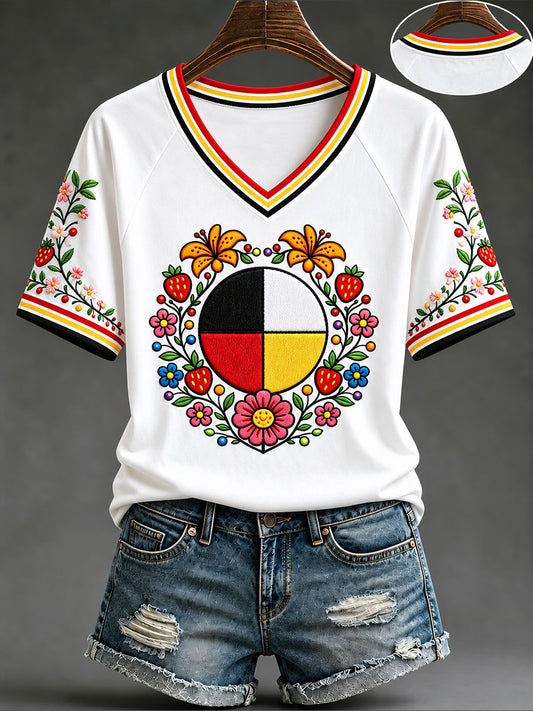 Women’s Indigenous Medicine Wheel V-Neck T-Shirts