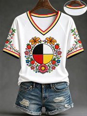 Women’s Indigenous Medicine Wheel V-Neck T-Shirts
