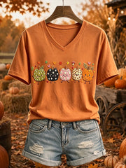 Women's Vintage Fall Pumpkins Art Print Short-sleeved T-shirt