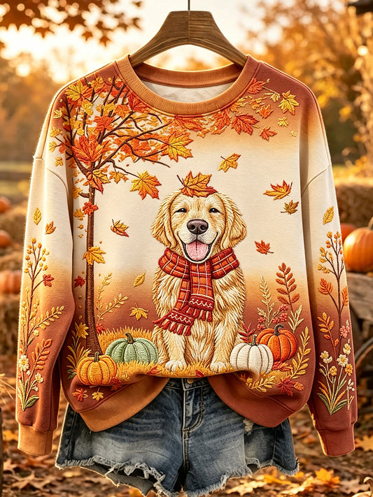 Women's Cute Fall Labrador Print Gradient Comfy Sweatshirt
