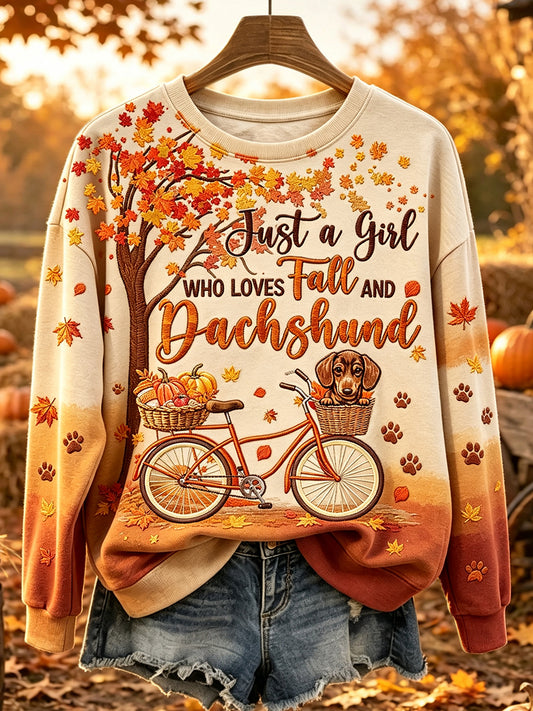 Women's Just A Girl Who Loves Fall And Dachshund Comfy Sweatshirt