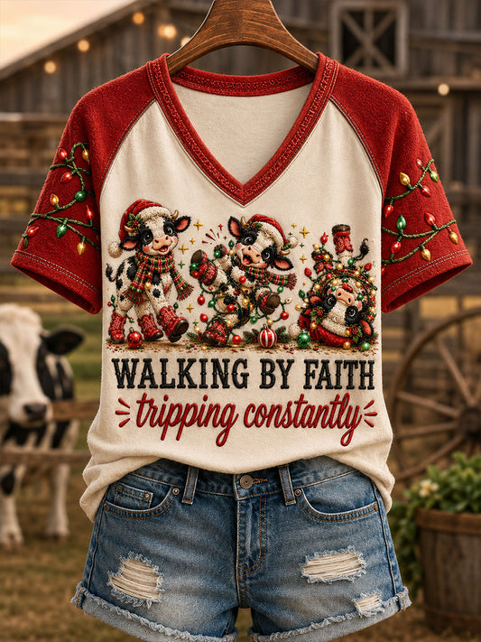 Women's Walking By Faith Tripping Constantly V-neck T-shirt