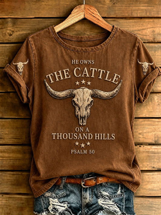 Women's He Owns The Cattle On A Thousand Hills Short-sleeved T-shirt