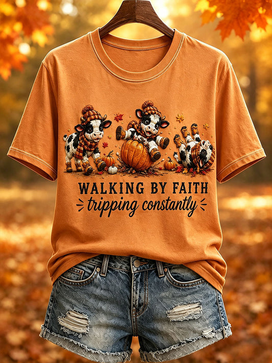 Women's Walking By Faith Tripping Constantly Fall Short-sleeved T-shirt