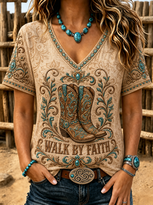Women's Western-style faith Printed short-sleeved T-shirt
