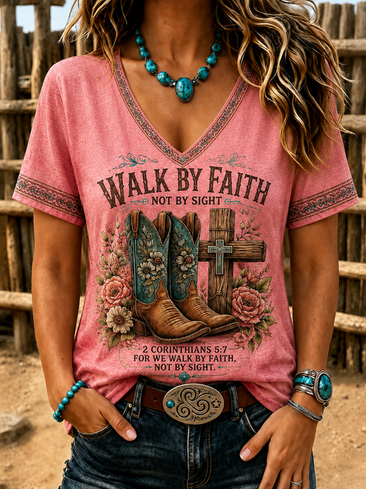 Women's Western-style faith Printed short-sleeved T-shirt