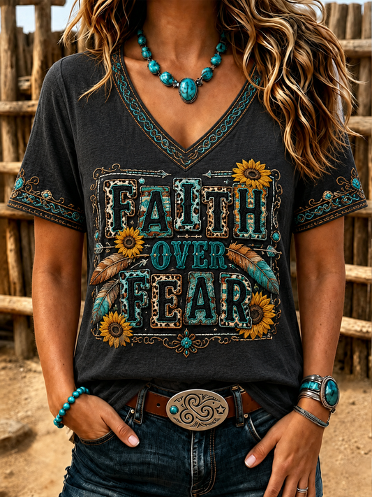 Women's Western-style faith Printed short-sleeved T-shirt