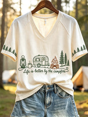 Women's Life is Better By the Campfire RV Camping Forest Print short-sleeved T-shirt