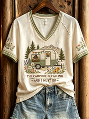 Women's The Campfire is Calling and I Must Go RV Camping Print short-sleeved T-shirt