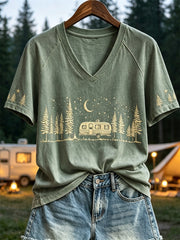 Women's RV Camping Forest Night Art Print short-sleeved T-shirt