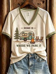 Women's Home Is Where We Park It RV Camping Print short-sleeved T-shirt
