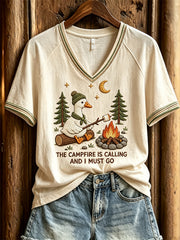 Women's The Campfire is Calling and I Must Go Camping Goose Print short-sleeved T-shirt