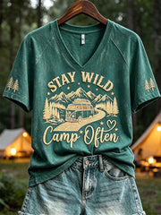Women's Stay Wild Camp Often Camping Lover Print short-sleeved T-shirt