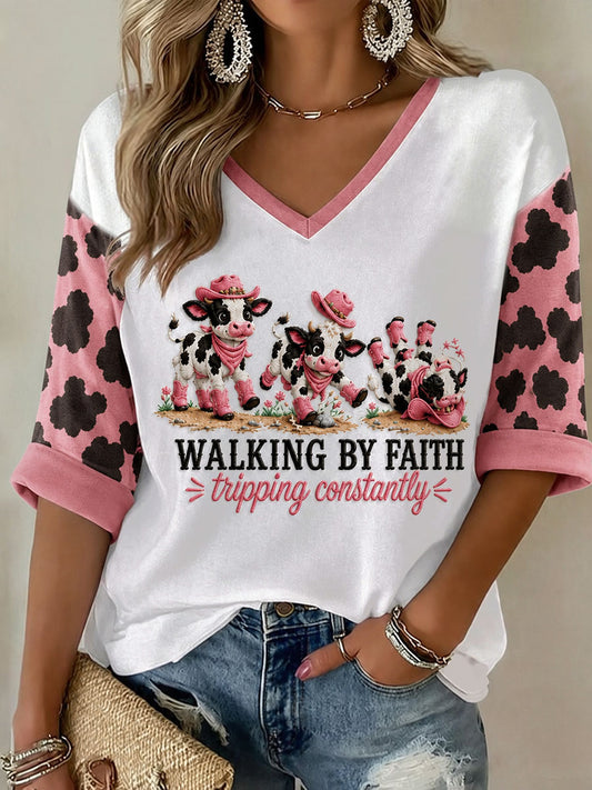Women's Walking By Faith Tipping Constantly Mid-length Sleeves V-Neck T-Shirt