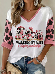 Women's Walking By Faith Tipping Constantly Mid-length Sleeves V-Neck T-Shirt
