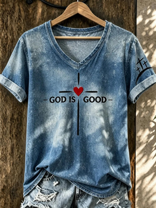 Women's Faith Printed V-neck T-shirt