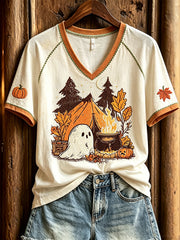 Women's cute ghost camping fun pattern casual short-sleeve T-shirt