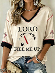 Women's Faith Theme Print Pattern Printed Casual Mid-length Sleeves V-Neck T-Shirt