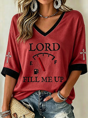 Women's Faith Theme Print Pattern Printed Casual Mid-length Sleeves V-Neck T-Shirt
