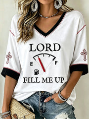 Women's Faith Theme Print Pattern Printed Casual Mid-length Sleeves V-Neck T-Shirt